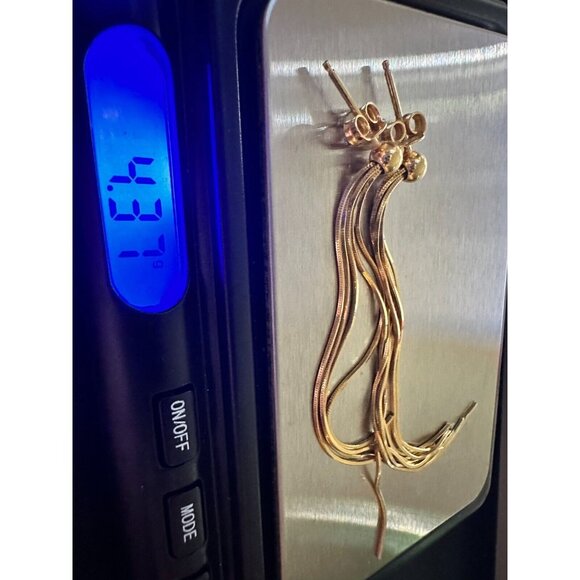 Gold 18K Yellow Gold Long Stud Shiny Solid Earrings 4.37grams Women - Picture 6 of 7